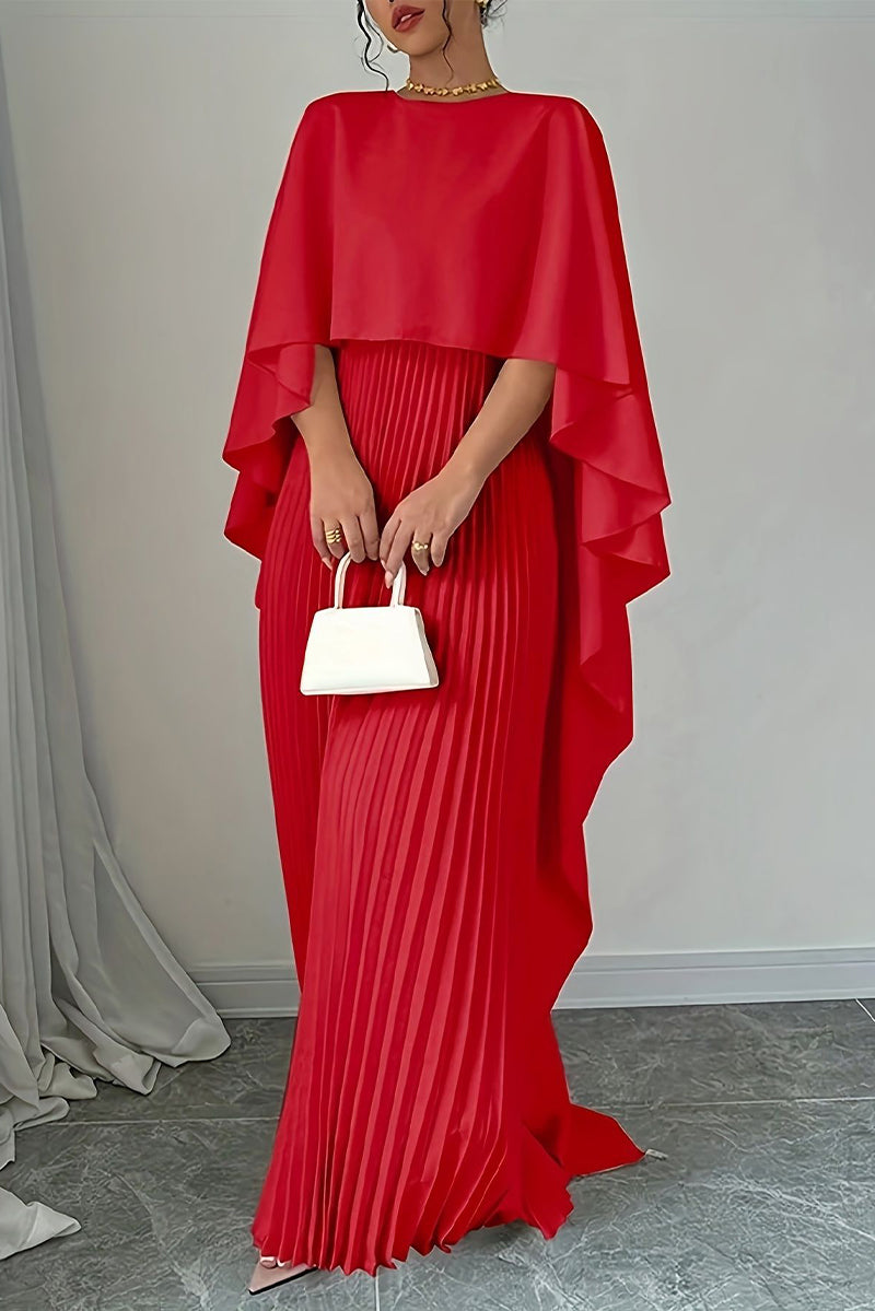 Irregular Pleated O Neck Long Dresses(3 Colors)