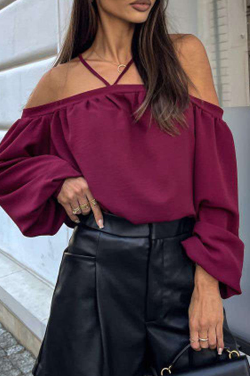 Lace Up Patchwork Halter Blouses