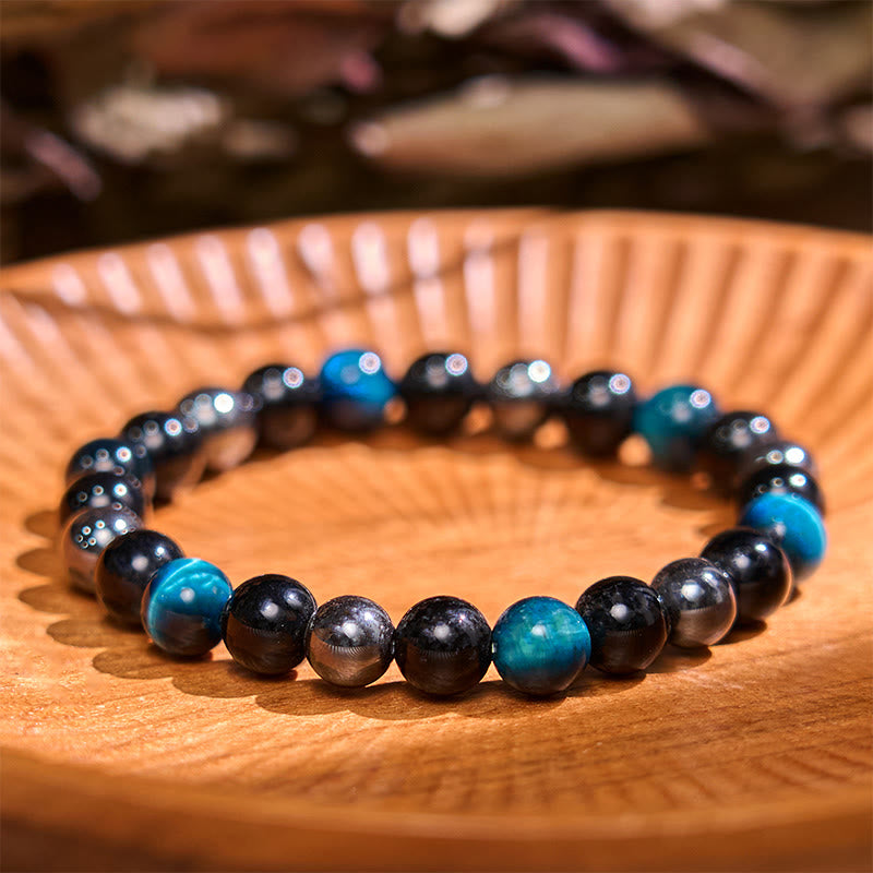8mm Tiger Eye Obsidian Hematite Bracelet for Protection