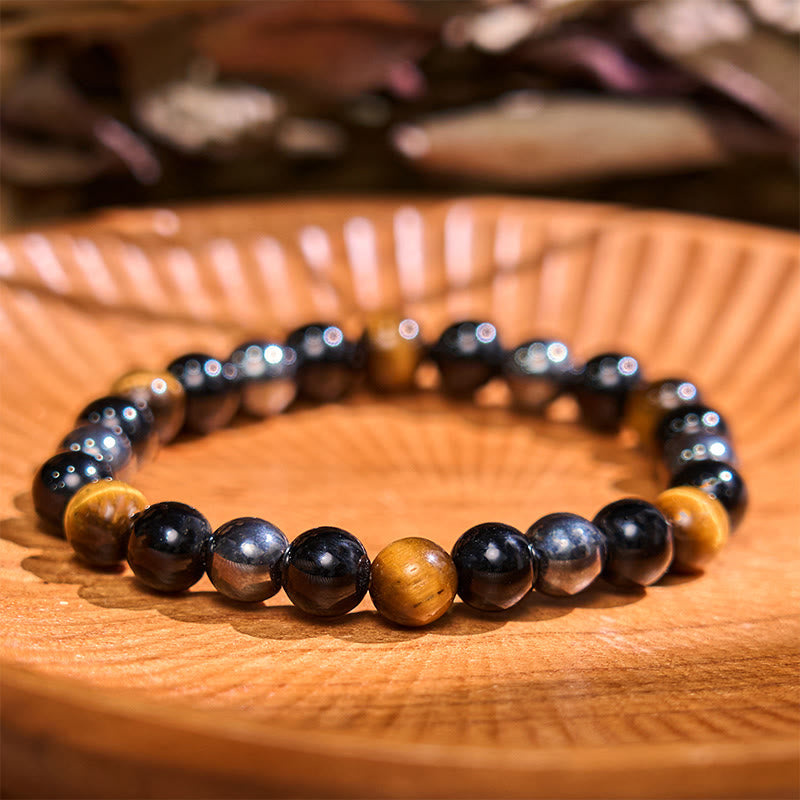 8mm Tiger Eye Obsidian Hematite Bracelet for Protection