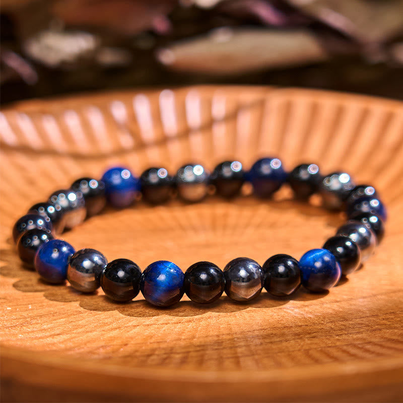 8mm Tiger Eye Obsidian Hematite Bracelet for Protection