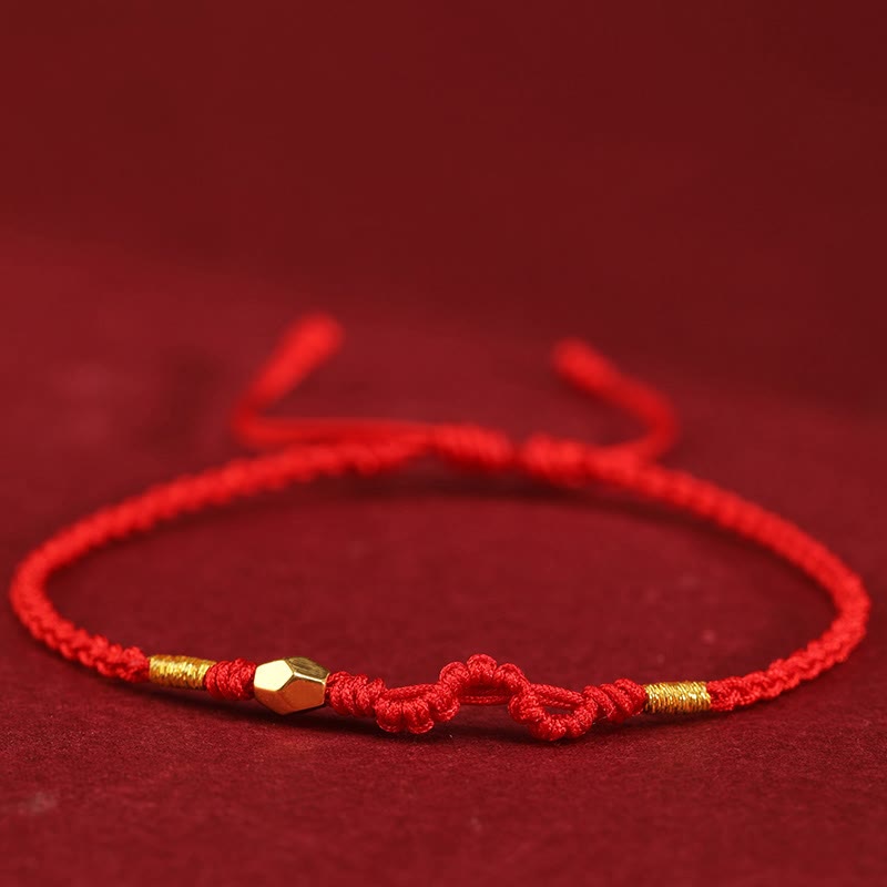 Buddha Stones 999 Gold Year of the Snake Mini Gold Bead Handmade Luck Protection Braided Bracelet