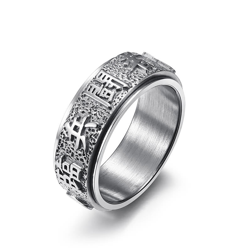 Buddha Stones Tibetan the Nine-word Mantra Yin Yang Pattern Titanium Steel Spinner Balance Ring