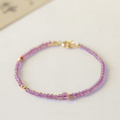Buddha Stones 2mm Ultra-thin Beads Natural Amethyst 14k Gold Plated Copper Inner Peace Meditation Bracelet
