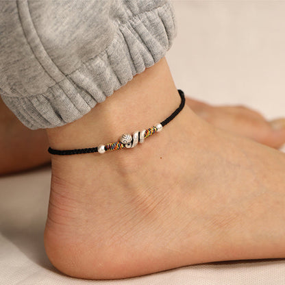 Buddha Stones Red String 999 Sterling Silver Year of the Snake Anklet