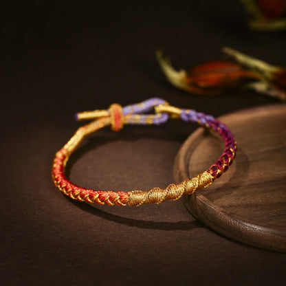 Buddha Stones Tibetan Colorful Gold Thread Dragon Scale Knot Protection Braided Bracelet