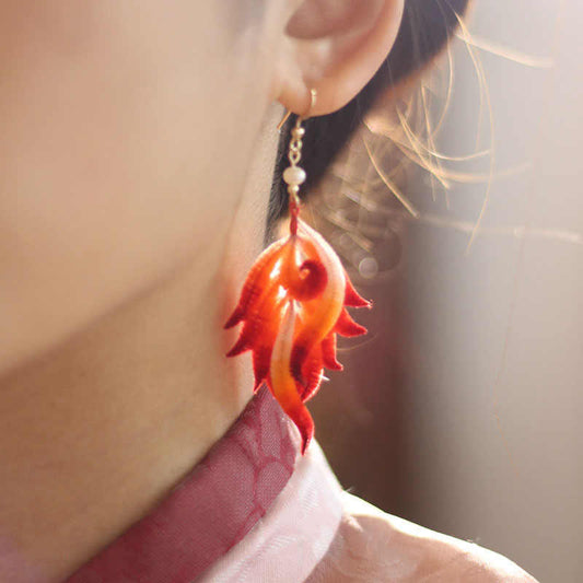 Buddha Stones 14k Gold-plated Copper Handmade Velvet Flower Mulberry Silk Red Feather Drop Earrings