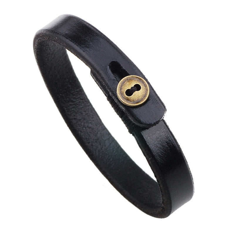 Buddha Stones Plain Leather Button Buckle Confidence Bracelet