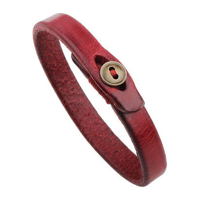 Buddha Stones Plain Leather Button Buckle Confidence Bracelet