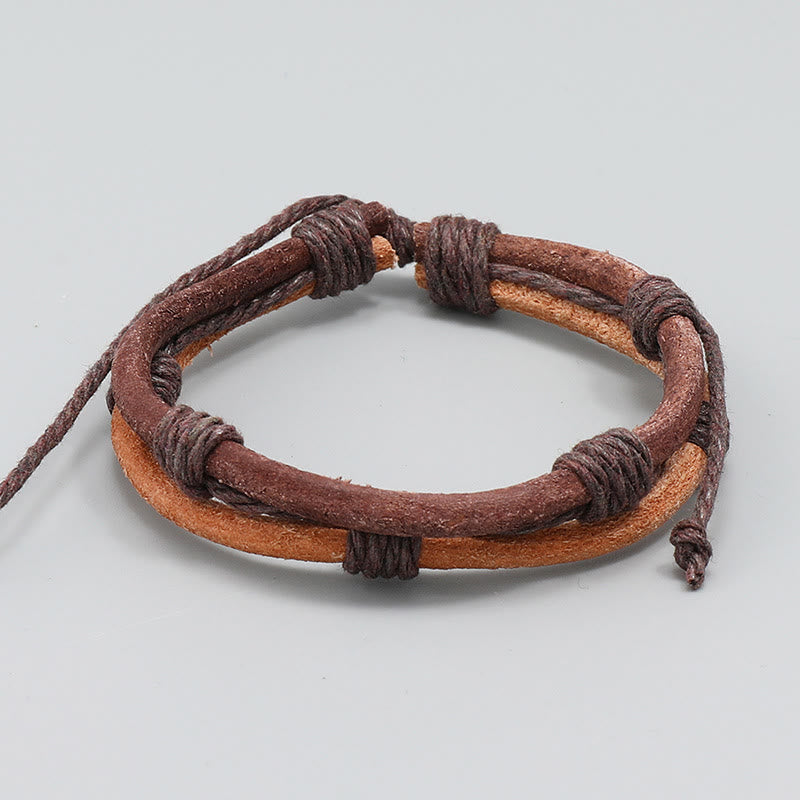 Buddha Stones Leather Hand-woven Hemp Rope Strength Bracelet