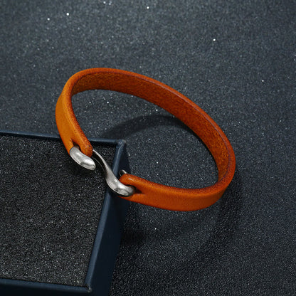 Buddha Stones Leather Plain Strength Buckle Bracelet