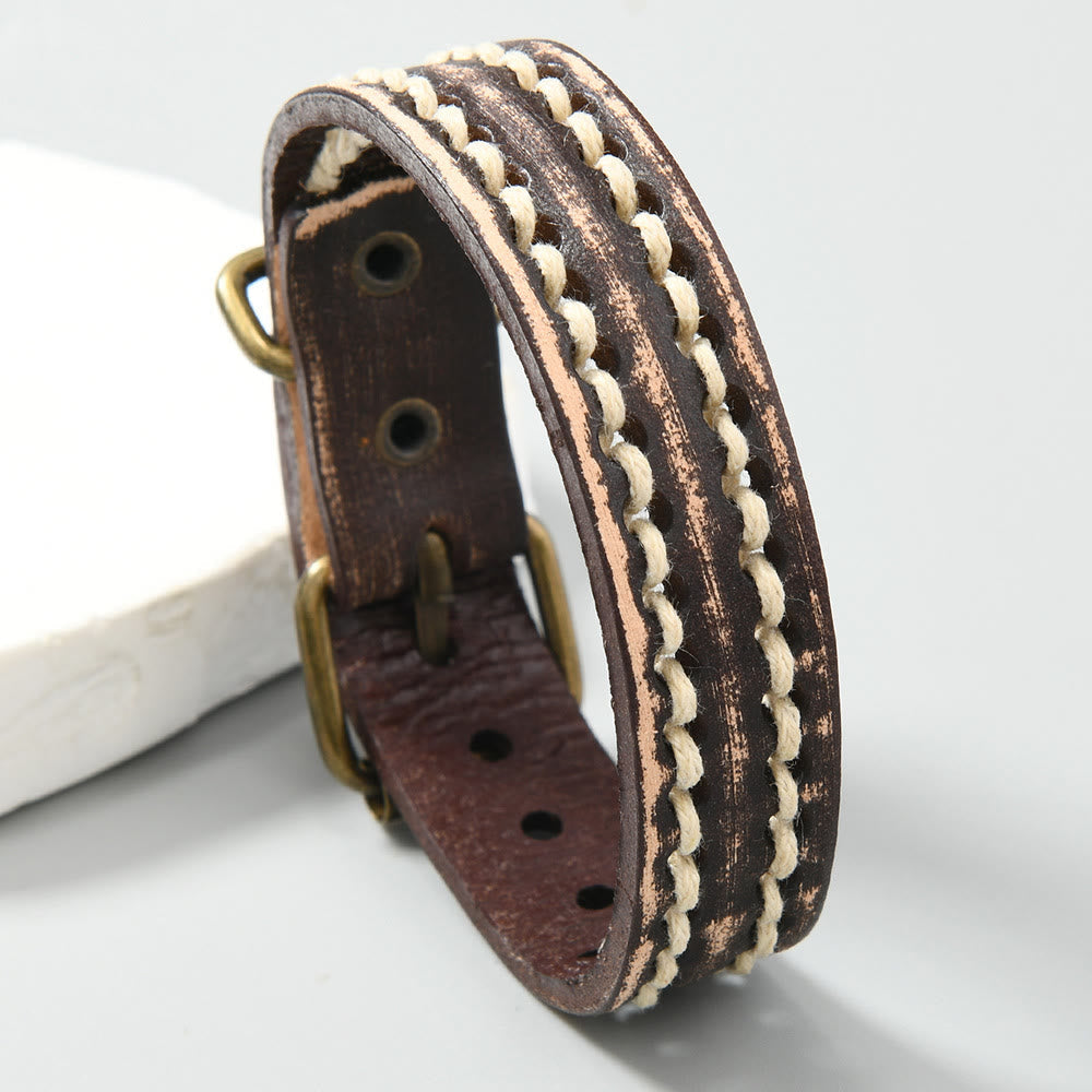 Buddha Stones Leather Adjustable Buckle Strengthen Bracelet