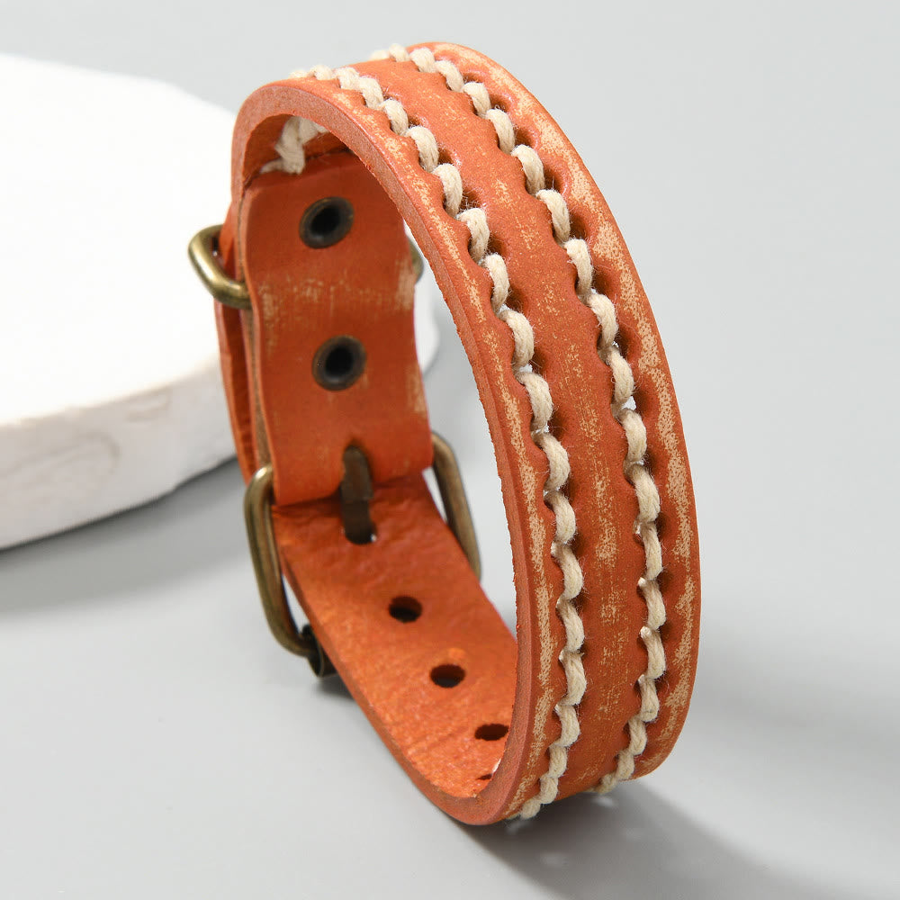 Buddha Stones Leather Adjustable Buckle Strengthen Bracelet