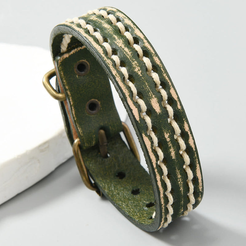 Buddha Stones Leather Adjustable Buckle Strengthen Bracelet
