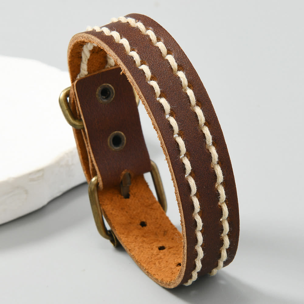 Buddha Stones Leather Adjustable Buckle Strengthen Bracelet