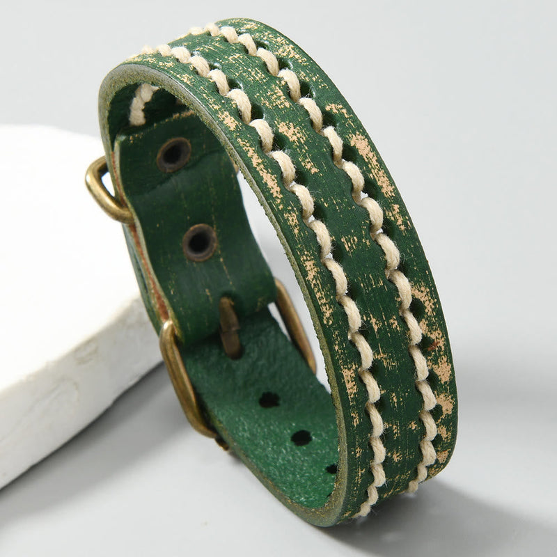 Buddha Stones Leather Adjustable Buckle Strengthen Bracelet