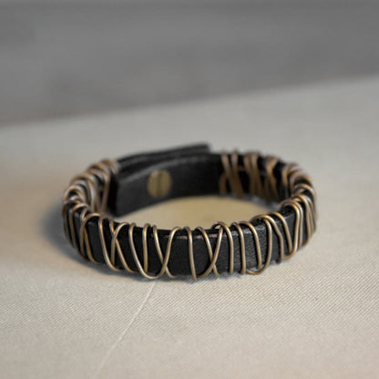 Buddha Stones Leather Copper Brass Wire Wrap Balance Bracelet