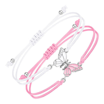 Buddha Stones 2pcs Handmade Braided Rope Butterfly Freedom Bracelet