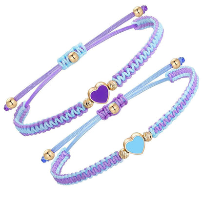 Buddha Stones 2pcs Handmade Braided Rope Love Heart Luck Couple Bracelet