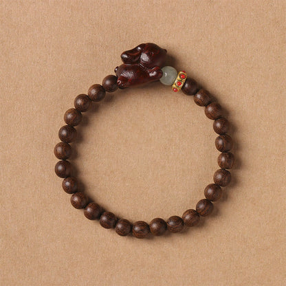 Buddha Stones Green Sandalwood Gold Sandalwood Rabbit Positive Bracelet