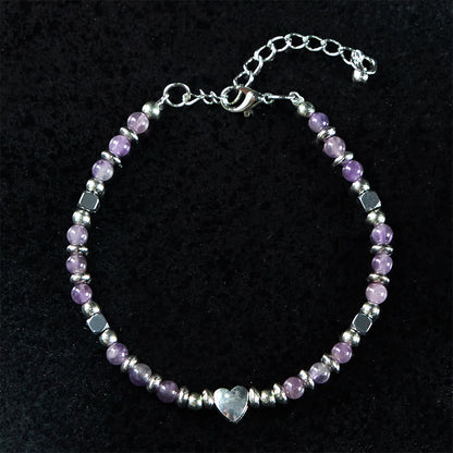 Buddha Stones Natural Stone Amazonite Amethyst Lazurite Lapis Lazuli Rose Quartz Heart Positive Balance Bracelet