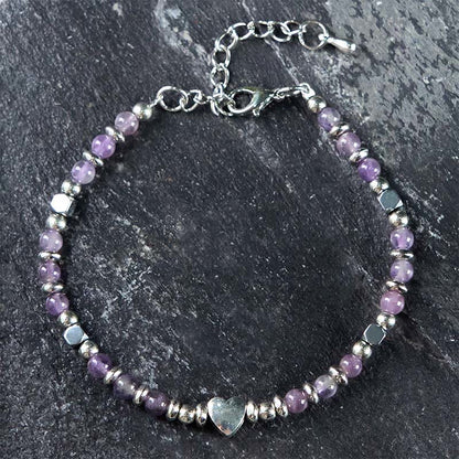 Buddha Stones Natural Stone Amazonite Amethyst Lazurite Lapis Lazuli Rose Quartz Heart Positive Balance Bracelet