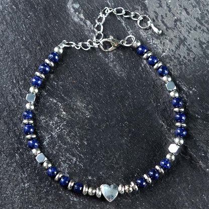 Buddha Stones Natural Stone Amazonite Amethyst Lazurite Lapis Lazuli Rose Quartz Heart Positive Balance Bracelet