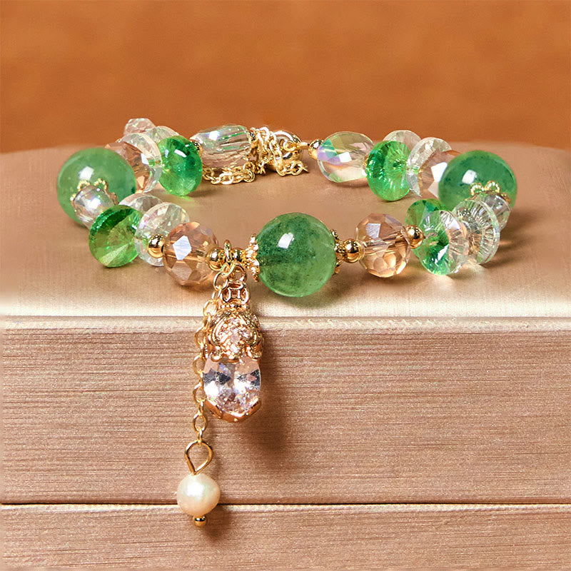 Buddha Stones Natural Citrine Green Strawberry Quartz Pixiu Prosperity Bracelet