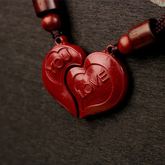 Buddha Stones 2pcs Love You Natural Cinnabar Love Heart String Blessing Couple Necklace Pendant