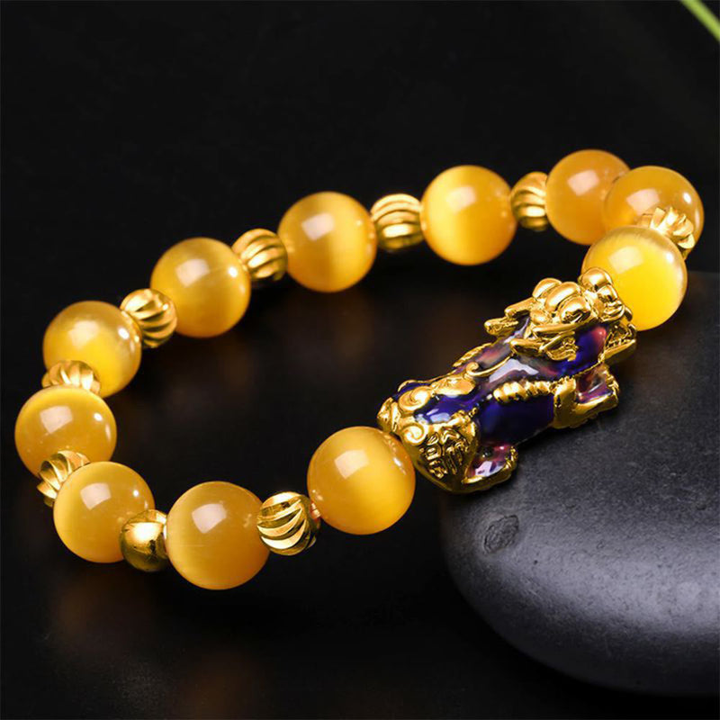 Buddha Stones Cat Eye Color Change Pixiu Support Bracelet