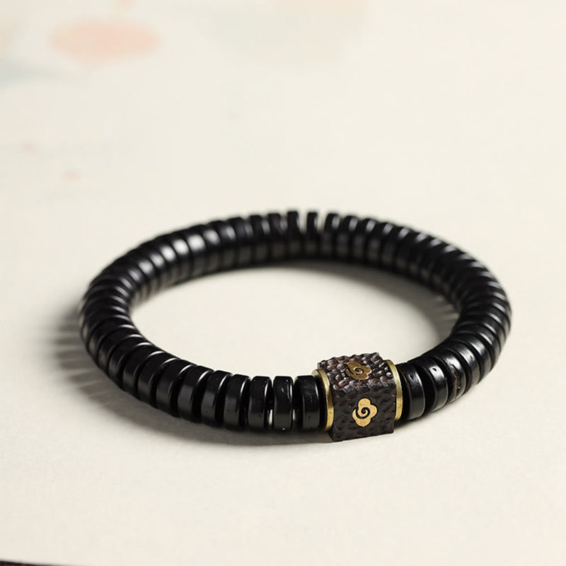 Buddha Stones Tibetan Coconut Shell Auspicious Clouds Positive Bracelet