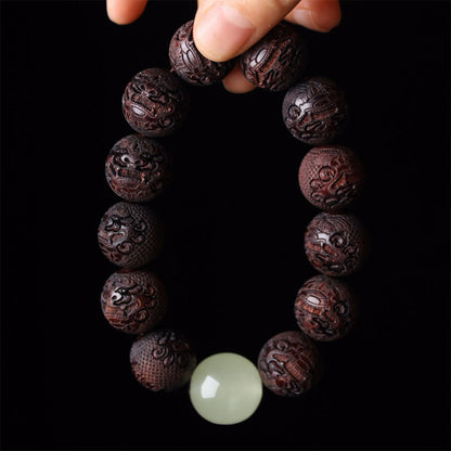 Buddha Stones Tibetan Rosewood Engraving Pixiu Warmth Bracelet