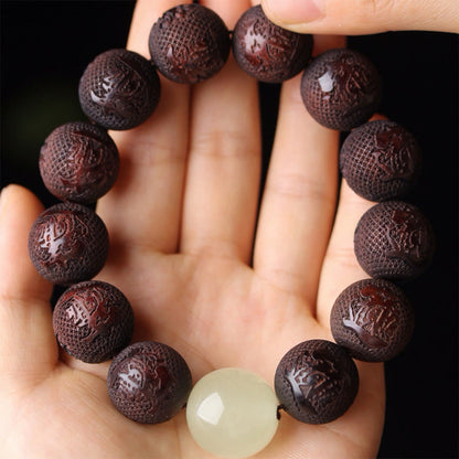 Buddha Stones Tibetan Rosewood Engraving Pixiu Warmth Bracelet