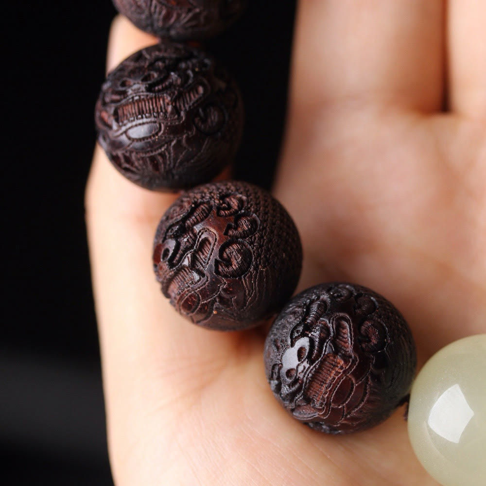 Buddha Stones Tibetan Rosewood Engraving Pixiu Warmth Bracelet