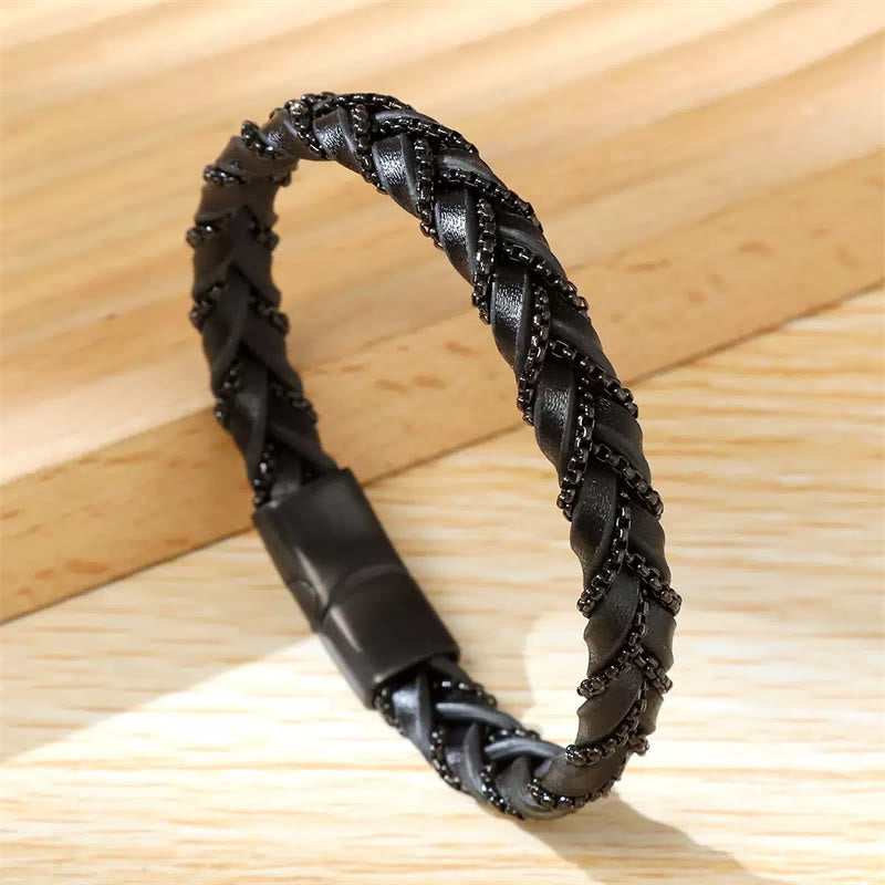 Titanium Steel Calm Spiritual Bracelet With Braided Leather