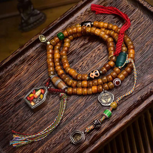 Handmade 108-bead Camel Bone Mala for Luck & Protection