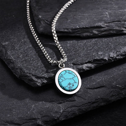 Buddha Stones Natural Stone Turquoise Tiger Eye Lazurite Lapis Lazuli Malachite Titanium Steel Purification Necklace Pendant