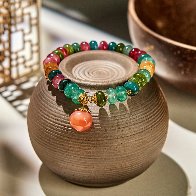 Buddha Stones Tourmaline Yanyuan Agate Peach Positive Bracelet