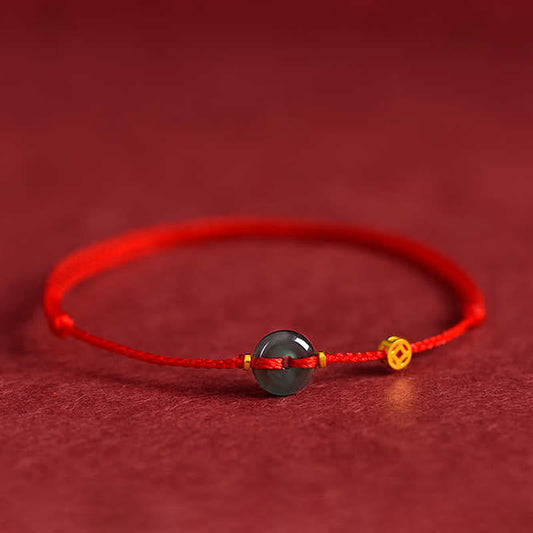 Buddha Stones Peace Buckle Copper Coins Jade Red String Connection Bracelet Anklet