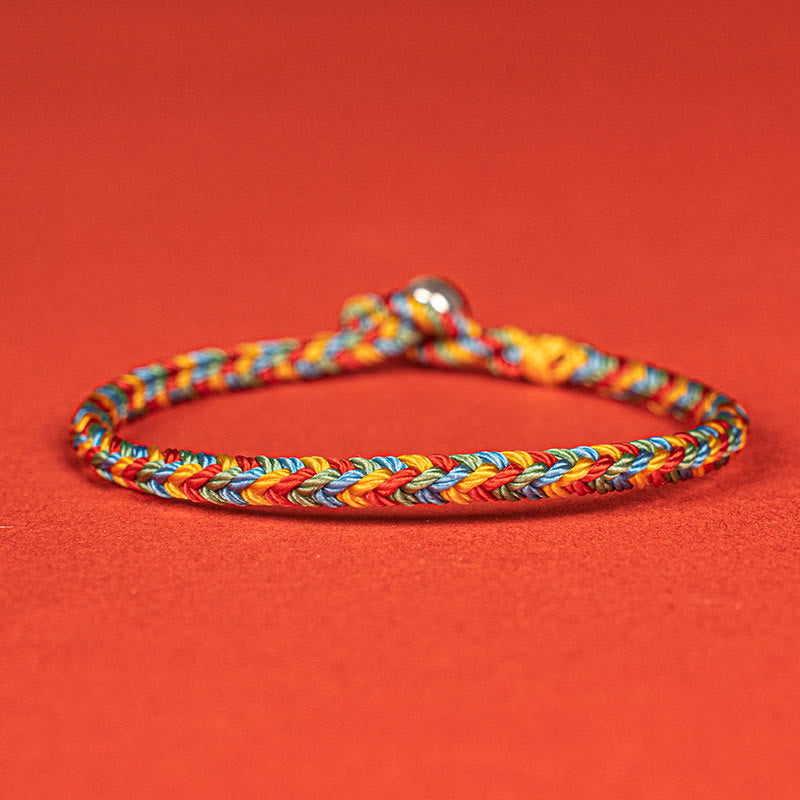 Buddha Stones 925 Sterling Silver Eight Thread Peace Knot Colorful Rope Luck Braided Bracelet