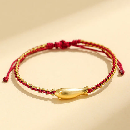 Buddha Stones 999 Sterling Silver Lucky Koi Fish Protection Rope Bracelet