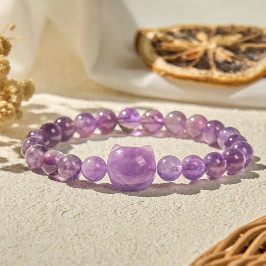 Buddha Stones Cat Face Amethyst Spiritual Awareness Bracelet