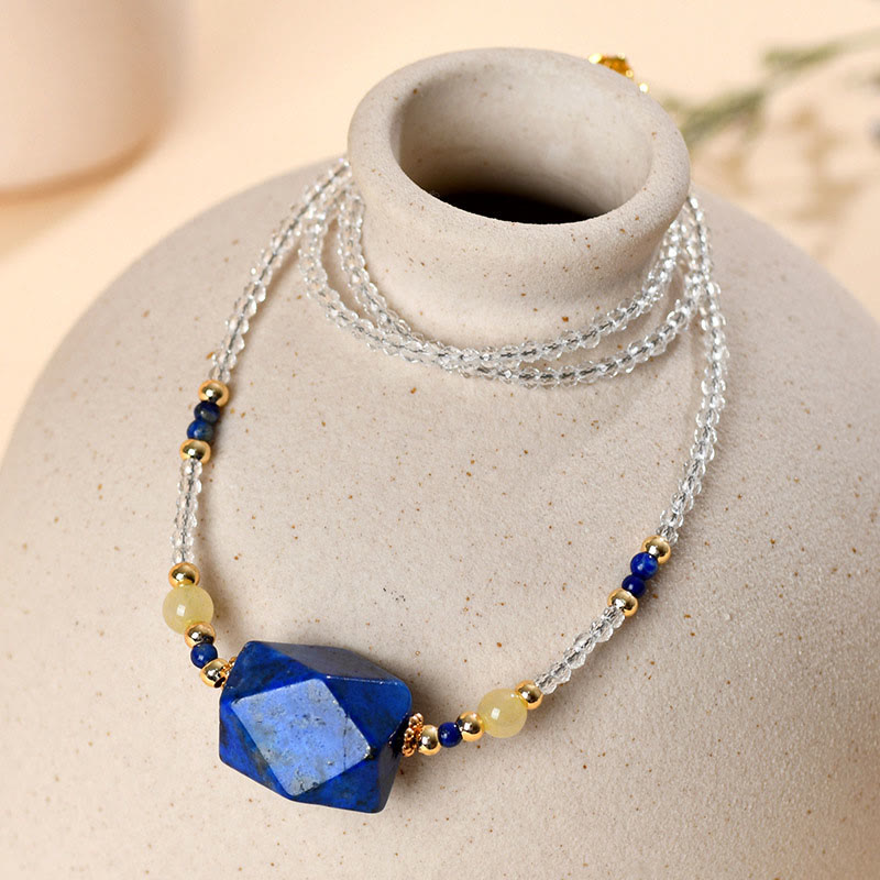 Buddha Stones White Crystal Lazurite Lapis Lazuli Healing Meditation Necklace Pendant
