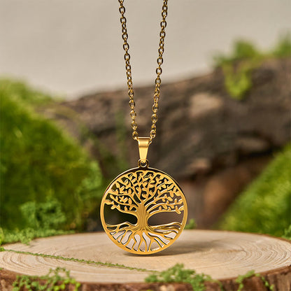 Buddha Stones the Tree of Life Titanium Steel Enlightenment Necklace Pendant