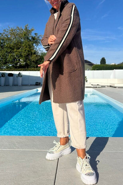 Lapel Vertical Pattern Plush Coat