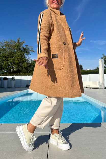 Lapel Vertical Pattern Plush Coat
