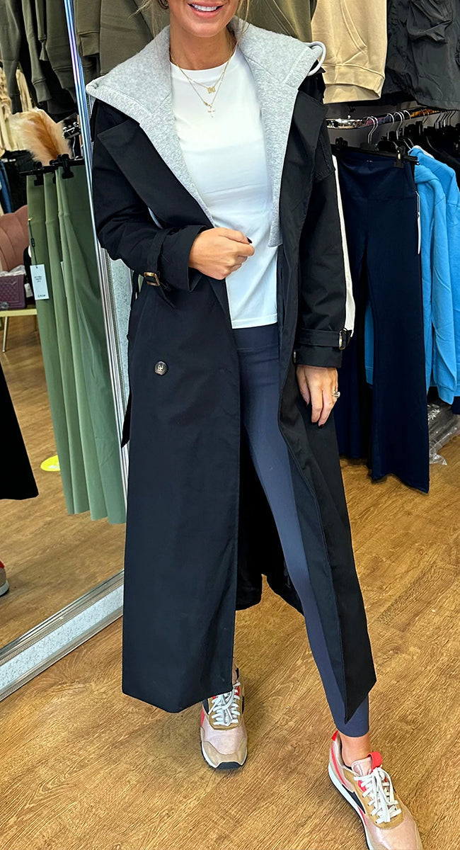 Hooded Lapel Fake Two-piece Long Trench Coat