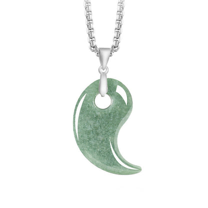 Buddha Stones Teardrop Design Jade Titanium Steel Chain Necklace Luck Pendant