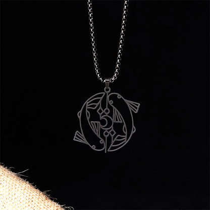 Buddha Stones Koi Fish Hollow Design Stainless Steel Luck Necklace Pendant