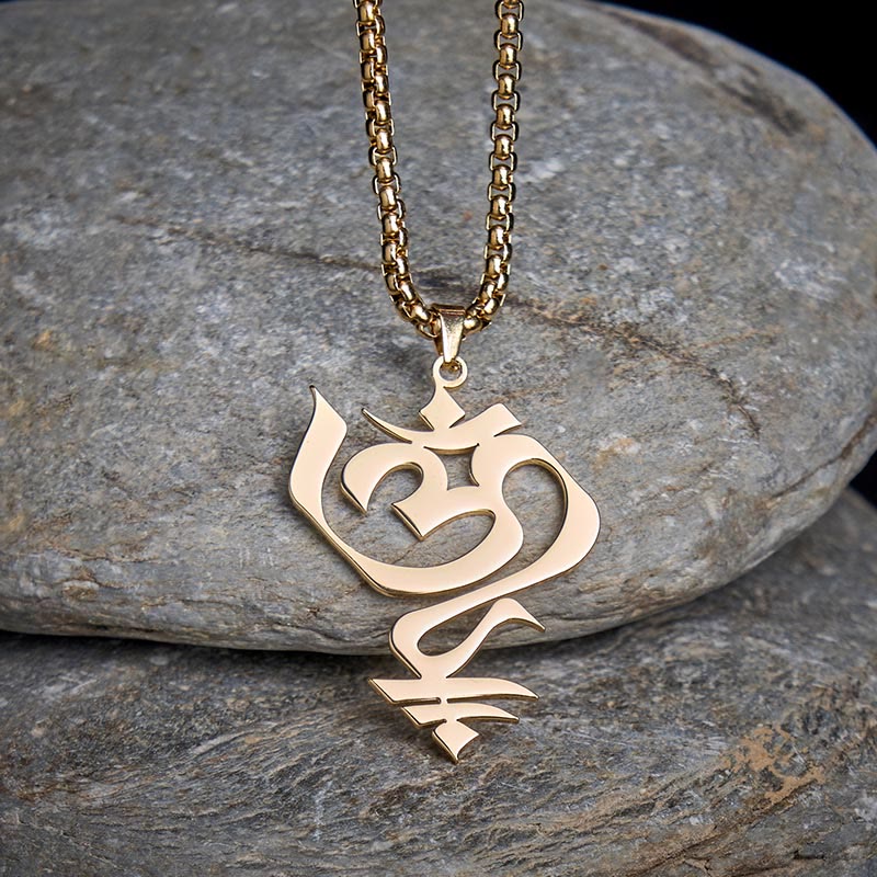 Buddha Stones Om Symbol Geometry Design Stainless Steel Connection Necklace Pendant